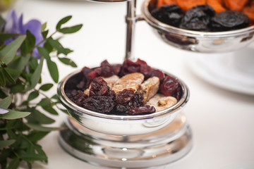 Dried fruits on the table. Mix of healthy snaks.