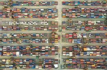 Shipping containers from overhead international trade logistics 