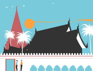 Tourism Thailand scene vector temple background