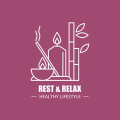 Rest and relax vector logo design template. Modern linear branding element for healthy lifestyle company. Spa elements illustration.