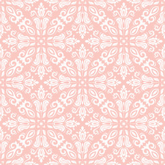 Seamless baroque pink and white pattern. Traditional classic orient ornament