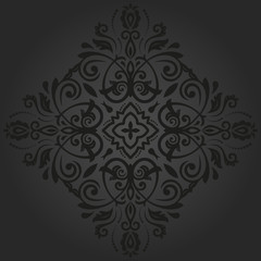 Elegant dark ornament in the style of barogue. Abstract traditional pattern with oriental elements
