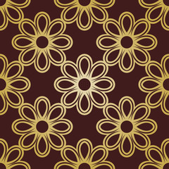 Fototapeta na wymiar Floral golden ornament. Seamless abstract classic pattern with flowers