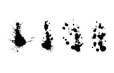 Vector set of ink splashes blots splatter collection grunge design element and art messy backdrop color dirty liquid shape spatter black white silhouette illustration