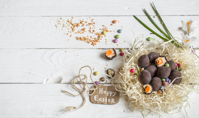 Ingredients Easter and chocolate eggs