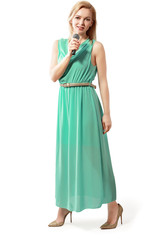 elegant young woman singing