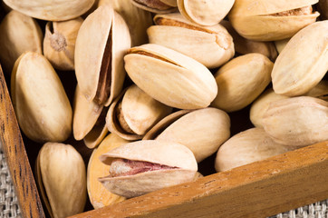 View close-up on a group of salted pistachios