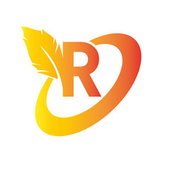 R letter with quill stock logo design