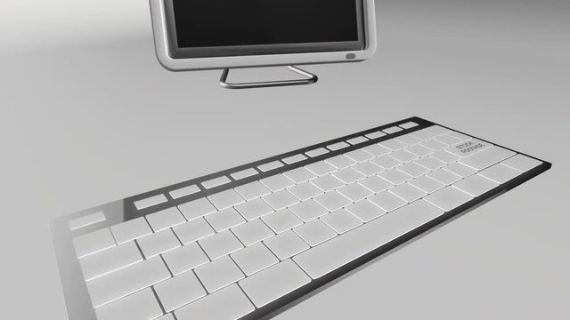 Seamless looping 3D animation of a computer keyboard with a stock footage key pressed red and chrome version 