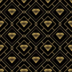 Foto op Plexiglas Zwart goud Luxe gouden lijnen diamant naadloos patroon