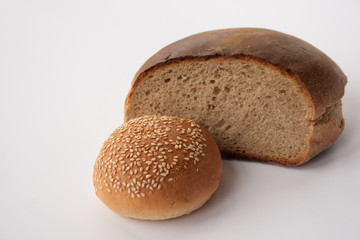 Bread and bun on a white background