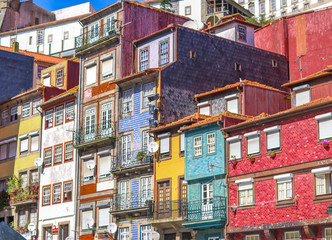 Bright facades of traditional houses in Porto