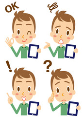 表情　タブレットを使う若い男性