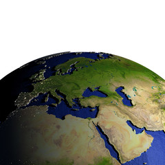 EMEA region on model of Earth with embossed land