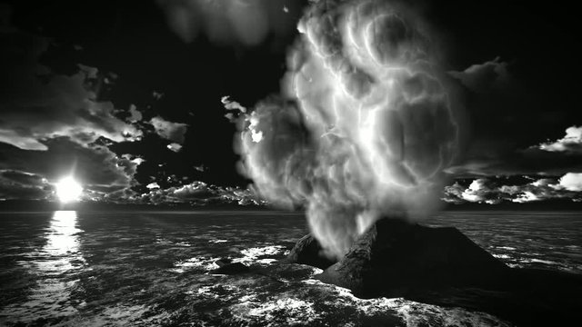 Volcanic eruption on island