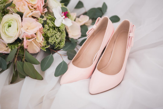 Beautiful Pink Wedding Heels With Flowers