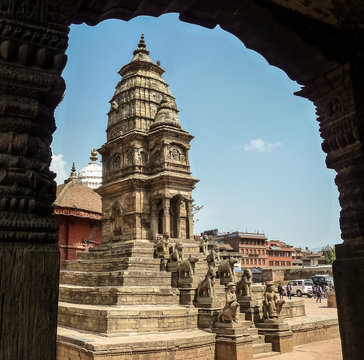 Framed view to Hindu temple, Bhaktapur, Nepal