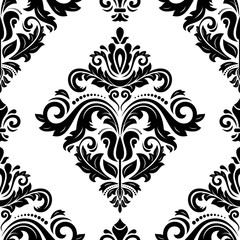 Damask classic black and white pattern. Seamless abstract background with repeating elements