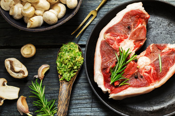 Fresh meat with champignons
