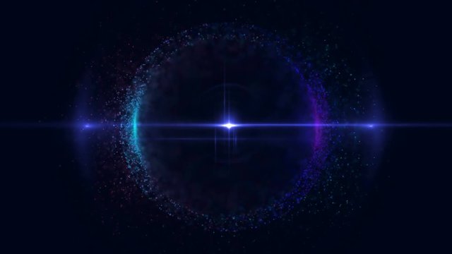 Planet, space, star. Blue abstract background with bright bokeh. Loop animations.