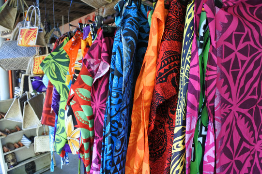 Tropical men shirts on display in the market