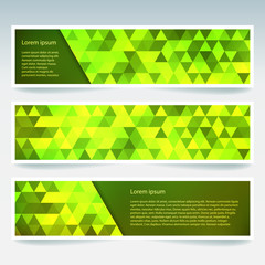Fototapeta premium Set of banner templates with abstract background. Modern vector banners with polygonal background. Green, yellow colors