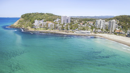 Aerial view of Burleigh Heads, surrounds and beach. Gold Coast Australia