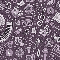 Cartoon hand-drawn musical instruments seamless pattern