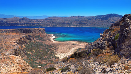 Fototapeta premium Beautiful seascape. Gramvousa island. Landmark Crete-Greece. The rocky shore. The view from the top.