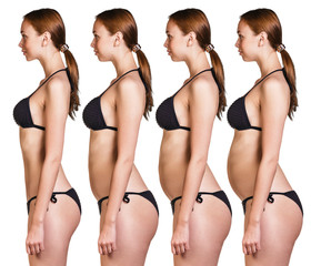 Female body showing weight loss phases