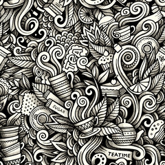 Graphic Tea time hand drawn artistic doodles seamless pattern