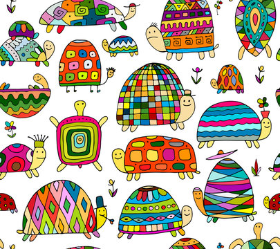 Funny turtles collection, seamless pattern for your design