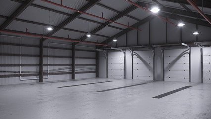 empty warehouse with concrete floor. 3d rendering