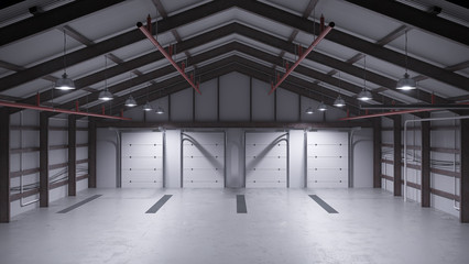 empty warehouse with concrete floor. 3d rendering