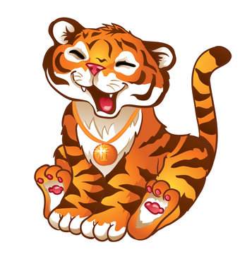 Illustration of cute little tiger with a medal