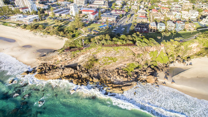 Aerial view of Miami Headland lookout and beach from above.  Gold Coast, Australia