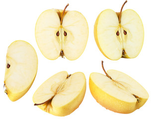 Gold (yellow) wet apple fruit slices collection, with clipping path  © artemkutsenko