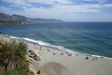 Fototapeta na wymiar Carabeillo beach in Nerja, Costa del Sol, Spain