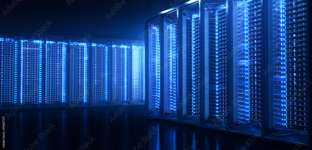 Aufkleber server room in data center or server room data center. hosting services. 3d rendering