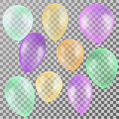 Realistic colorful transparent balloons. For birthday and invitaton cards