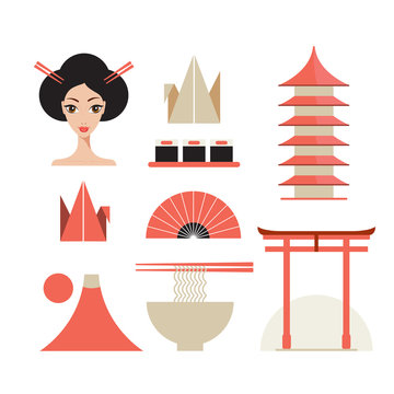 Japan icons set Asia design elements collection