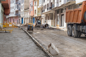 road works on laying pipes