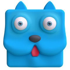 Stylized funny cartoon icon cat head. Children clay, plastic or soft toy. 3d illustration.