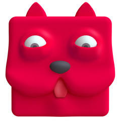 Stylized funny cartoon icon cat head. Children clay, plastic or soft toy. 3d illustration.