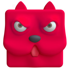 Stylized funny cartoon icon cat head. Children clay, plastic or soft toy. 3d illustration.