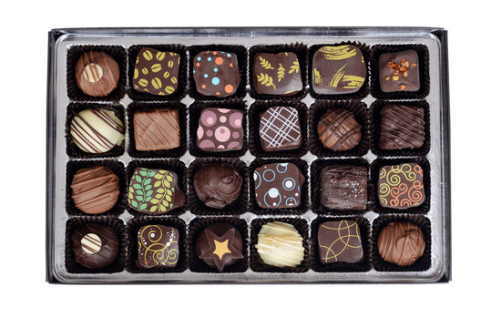 Top View Box Of Fancy Chocolates Candy