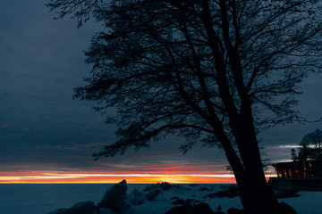 winter landscape - sunset in the snow field © cmirnovalexander