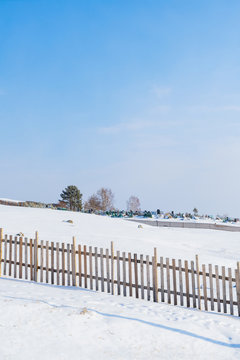 Small village covered by snow at Bikal lake during winter