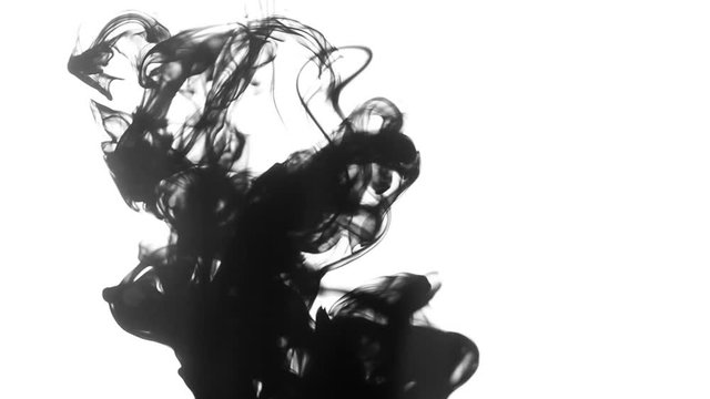 Black ink blurs in a clear liquid. background