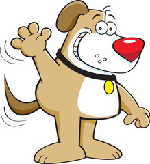 Cartoon illustration of a dog waving.